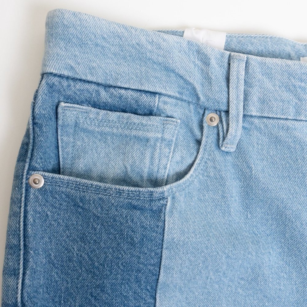 Good American Good Icon Straight Ankle Patchwork Jeans Indigo 32 NWT - Picture 7 of 14